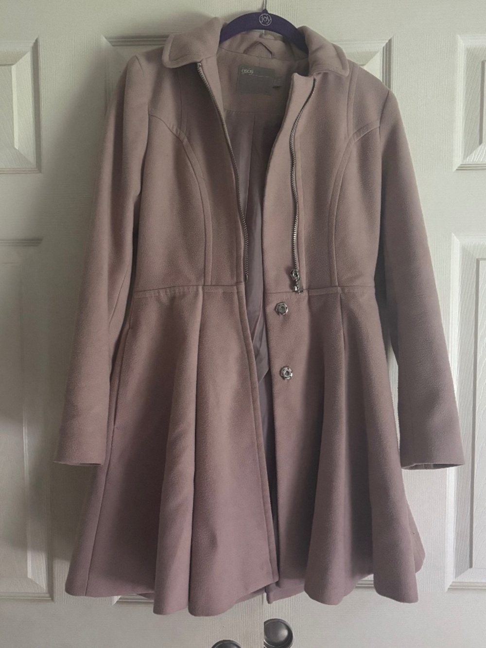 Asos pale winter pink pea coat skirt full skater circle Aline coquette wool cute